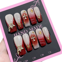 Ongles à presser en acrylique 3D faits main, couvrance totale, forme cercueil carrée, 186-190, avec colle, 10 pièces, style français long pour doigts