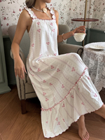 Vente en gros de chemises de nuit pour femmes, style européen et américain, à bretelles, imprimées de fleurs douces, longues
