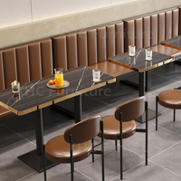 Nouveauté : Ensemble de sièges et table de restaurant modernes avec plateau en marbre et chaises en cuir pour café bistro