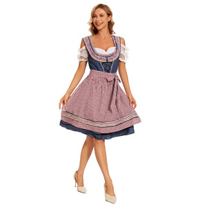 Yi Xiaoyi Dirndl Dress Set Women Traditional Bavarian Costume <b>Red</b> Checkered Apron Style Beer Festival Outfit Adult Size - Product Image 5