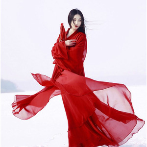 Vestido Hanfu Estilo Wei Jin para Mujer, Color Rojo, Manga Larga, Color Sólido, Traje Tradicional Chino para Boda, Tela de Viscosa - Product Image 4