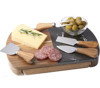 Papan pemotong kayu marmer dan akasia kustom papan Charcuterie dengan Set pisau untuk dapur
