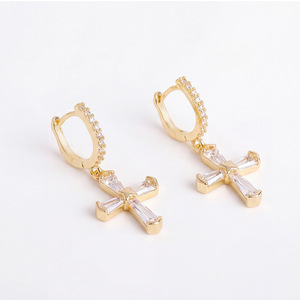 Pendientes de Aro Cruzados de Oro 14k con Engaste de Garra, Diseño Geométrico, Pendientes Colgantes de Moda, Regalo - Product Image 5
