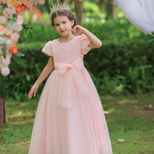 Vestido de princesa para niños, vestido de tul rosa, vestido de fiesta con cuello redondo, vestido de niña de las flores, verano 2022 - Product Image 2