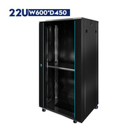 SYNSTRO 22U 600*450*1000 Armoire de serveur murale noire pour centre de données 19 pouces, assemblée, en acier, IP20, verre trempé