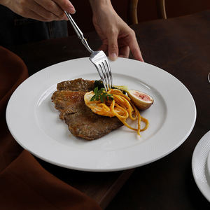 Grosir harga murah piring Plat datar 10.5 inci besar putih murni Hotel bulat keramik porselen piring makan Set UNTUK RESTORAN - Product Image 5