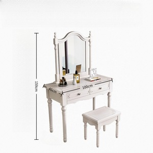 Table de toilette moderne de luxe en bois <span class=keywords><strong>massif</strong></span> avec miroir éclairé et design durable, coiffeuse de chambre à coucher de style américain - Product Image 6