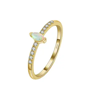Fine 925 Sterling Silver Rings Custom Pear Shape Gold Plated Jewelry for Women Synthetic Opal Ring
