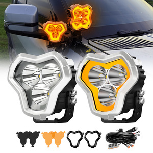 Phare auxiliaire Tri Spot 90W 9900LM avec modes de poursuite DRL blanc ambre, 4 pouces, pour 4x4 tout-terrain, monté sur montant A et charnière de capot, pour camions - Product Image 1