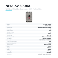 Disjoncteur à boîtier moulé NF63-SV 3P 30A série WS-V 7,5 kA 600 V à déclenchement thermomagnétique IEC 60947-2 pour panneau industriel