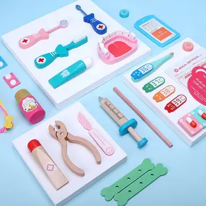 Развивающий врачебный комплект, деревянный детский игровой домик, набор игрушек для врачей, подставка для инфузии, портативная медицинская коробка, игрушка
