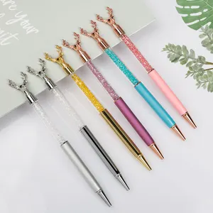 2023 Christmas Weddi Crystal elk pen Novel Manufacturer Metal Promotional Pens Crystal Top Diamond Ballpoint Pen For Custom Logo