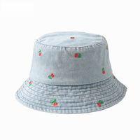 Topi Bucket Denim Siap Kirim Bordir Logo Motif Semangka Bunga Hewan Gaya Jalanan Outdoor Travel Bersepeda Pria Wanita Grosir
