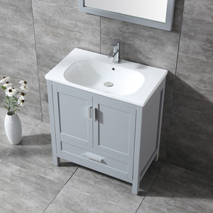 Meuble-lavabo autoportant en bois massif, moderne et écologique, avec miroir encadré, vasque en céramique, résistant à l'eau, style ferme, pour atelier - Product Image 3