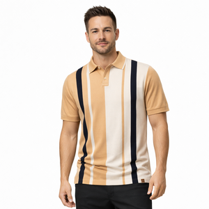 Polo a Rayas Vintage para Hombre, Camiseta de Punto Informal de Manga Corta, Transpirable, Polo de Golf a la Moda para Venta al por Mayor - Product Image 1