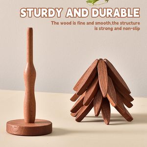 Ensemble de dessous de plat en bois en forme d'arbre de haute qualité 4 supports de casserole avec sous-verres <span class=keywords><strong>tapis</strong></span> et tampons en <span class=keywords><strong>silicone</strong></span> et en bois massif <span class=keywords><strong>pour</strong></span> plats de casseroles chaudes - Product Image 3