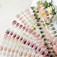 Ongles artificiels pré-dessinés à couverture complète, dégradé ombré moyen-long, forme cercueil, multicolores, tons nude translucides glacés