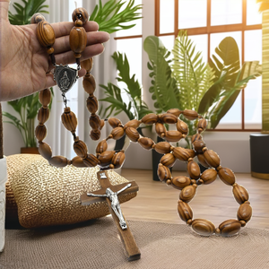 Wholesale Sustainable Carved Religious Catholic Solid Wood Church Cross Pendant Christmas Easter Rosary <b>Large</b> Wooden <b>Beads</b> Cross - Product Image 2