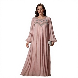 Purple Crystal Galabia Dubai Islamic Dress for Women Modest Breathable Polyester <b>Ankle</b> Length Floral One Size Fits All Eid - Product Image 3