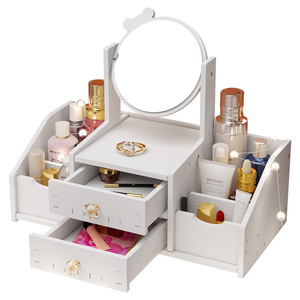 Desktop Makeup Organizer With <b>Mirror</b> Drawers PVC Cosmetic Storage Box For Jewelry Skincare Lipstick Face Mask Holder - Product Image 5