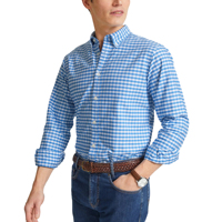 Kemeja Oxford Pria Katun Kotak-kotak Lengan Panjang Kancing Depan Bernapas Klasik Smart Casual untuk Seragam Kampus Sekolah LOGO Kustom