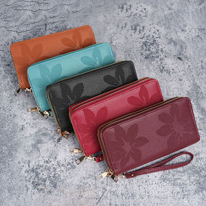 Cartera larga vintage con estampado floral para mujer, con doble cremallera, gran capacidad, para teléfono móvil, tarjetero multicapa y correa de muñeca - Product Image 1