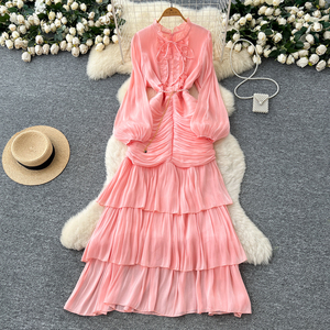 <span class=keywords><strong>Abiti</strong></span> da Donna Nuovi <span class=keywords><strong>con</strong></span> Pizzo in Vita, Maniche a Lanterna, Orlo a <span class=keywords><strong>Balze</strong></span>, Vestito Lungo Elegante per Signore - Product Image 3