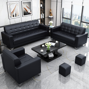 Sofá Seccional de Cuero Moderno y Simple para Oficina, de Negocios y Ocio, con Patas de Acero Inoxidable, Relleno de Esponja, Conjunto de Hierro para Área de Recepción - Product Image 2