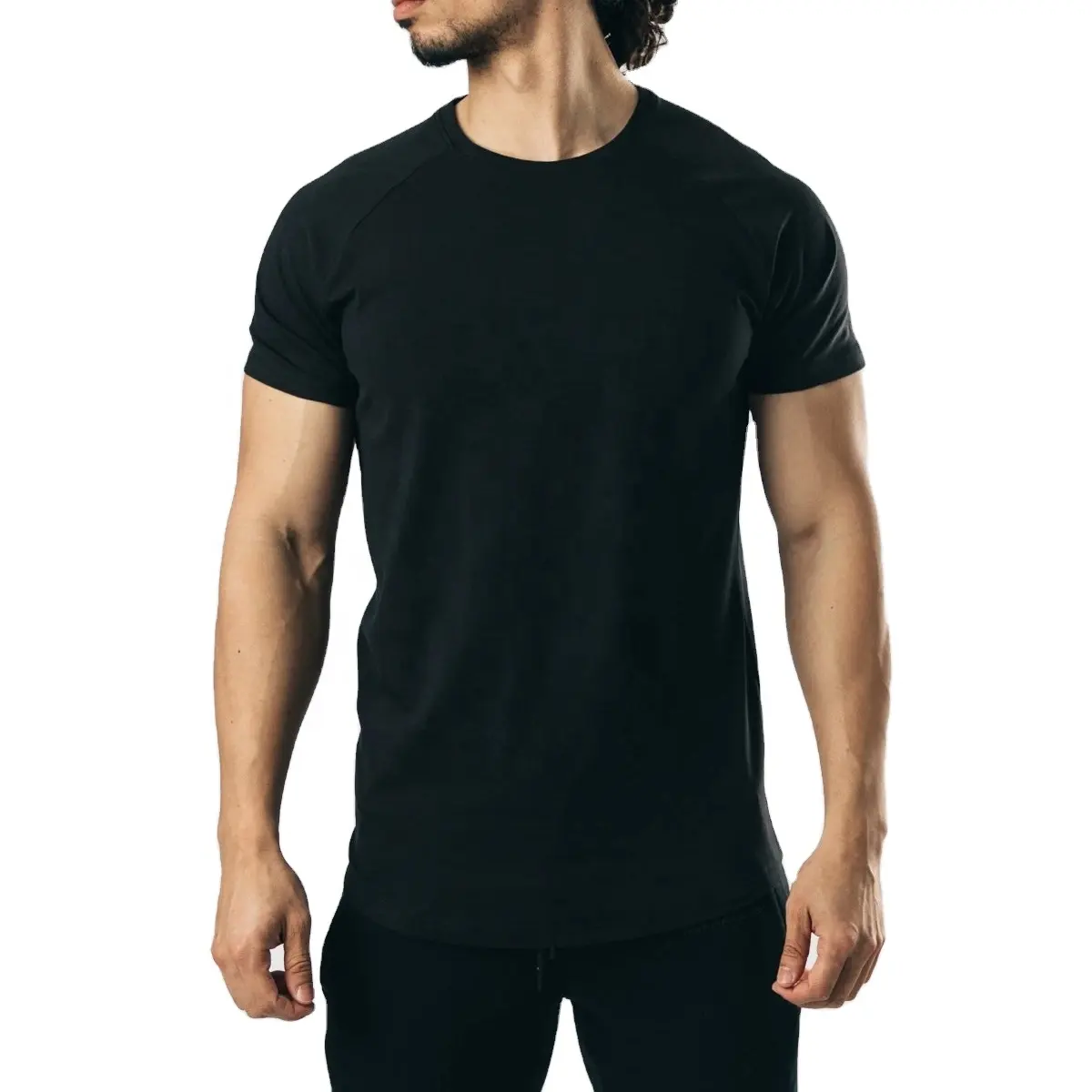 T חולצות עם לוגו מותאם אישית לוגו מודפס Mens תרגיל למעלה 5% Elastane 95% כותנה חולצות ספנדקס/כותנה מזדמן שחור ג 'רזי