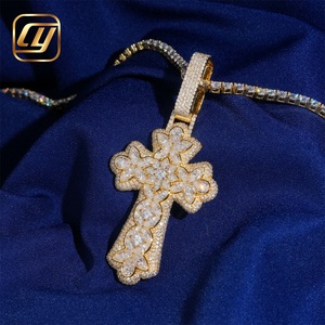 จี้เงินแท้ 925 รูปกางเขน ประดับเพชรแบบ Iced Out สไตล์ฮิปฮอป จี้เพชรเลี้ยงในห้องปฏิบัติการ CHOYUE จี้เพชรเลี้ยงในห้องปฏิบัติการสำหรับผู้ชาย - Product Image 6