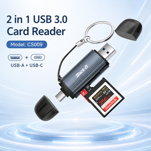 Lecteur de cartes externe USB-A et USB-C double tête 2-en-1 en aluminium 5 Gbit/s <span class=keywords><strong>SD</strong></span>/TF/3.0 avec capuchons de protection - Product Image 2