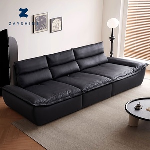Zayshine - Juego de Sofás Modulares de Cuero Negro de Lujo Moderno Italiano para Sala de Estar, Sofá Funcional de 3 Plazas con Profundidad de Asiento Ajustable para Villa - Product Image 1