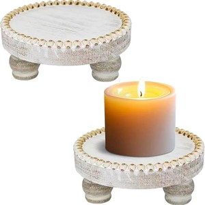Base de madera vintage con cuentas, adorno aromático para el hogar, base redonda de madera maciza para velas. - Product Image 5