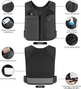 Custom Logo Neoprene Running Phone Holder Vest Original Zip Front Reflective Running Vests With 500ml Hydration Bottle