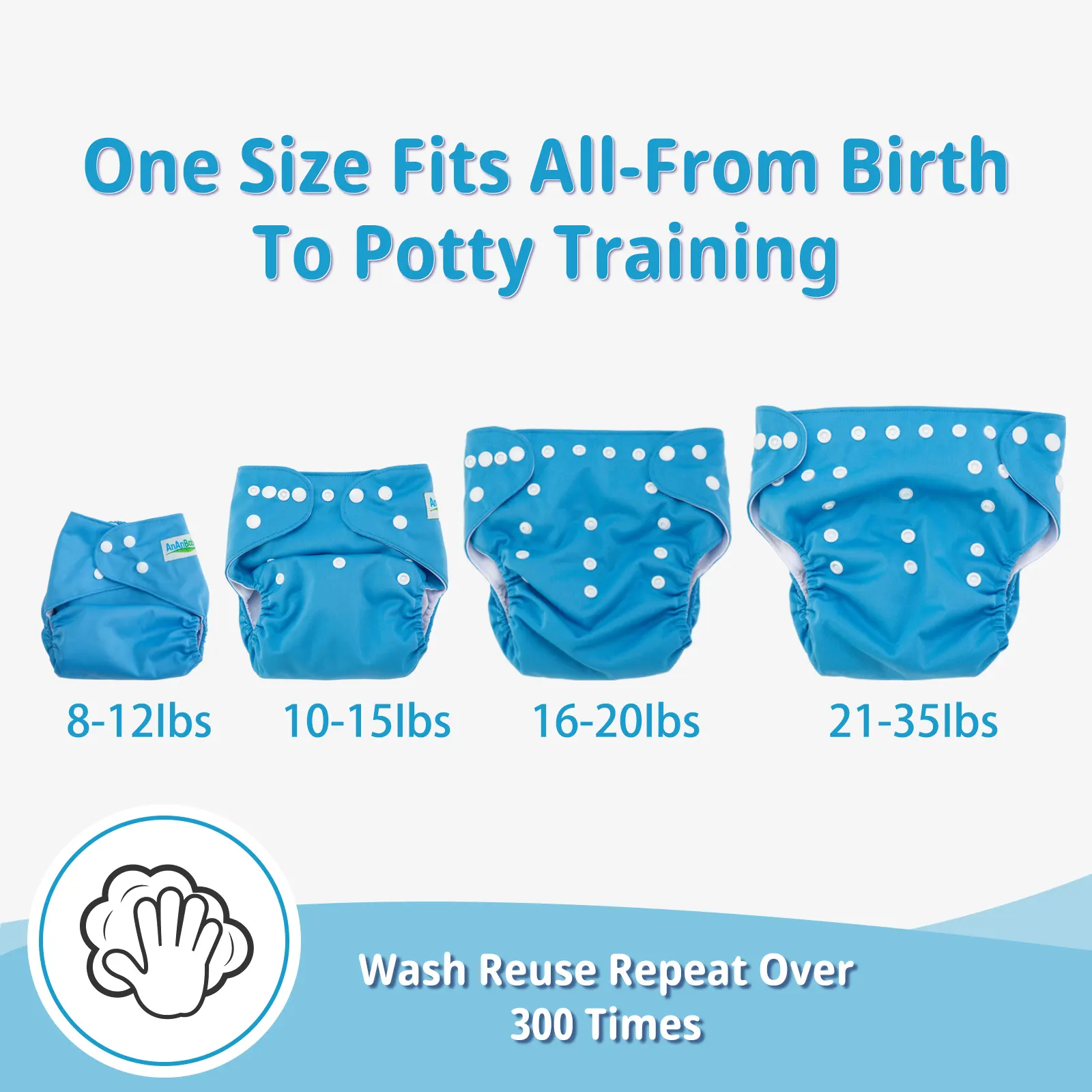 Ananbaby Baby Washable Diapers Newborn Cloth Diaper Reusable Cloth Nappies Waterproof One Size Cloth Diaper Soft For Babies
