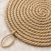 Sous-verre rond en corde de jute fait main, style rustique campagnard, pour table à manger, cuisine, décoration, dessous de plat
