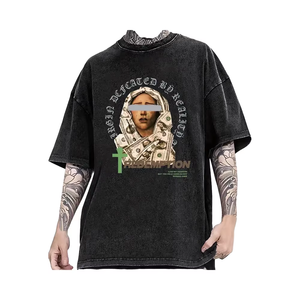 เสื้อยืดผ้าฝ้าย100% โอเวอร์ไซส์สไตล์ฮิปฮอปแขนสั้นลำลองสำหรับผู้ชายเสื้อผ้าแนวสตรีทผ้าคอตตอนโอเวอร์ไซส์ - Product Image 1