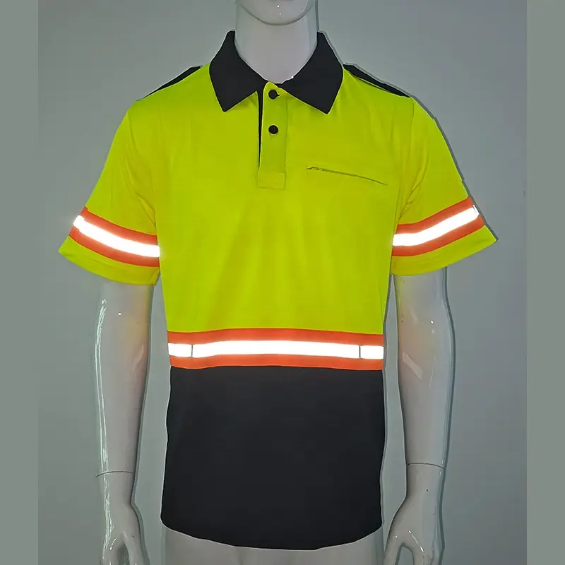LX New Design Yellow Black Reflective Safety T Shirt Polo Reflective Polo T-shirt Short Sleeve Polo Shirt With Logo