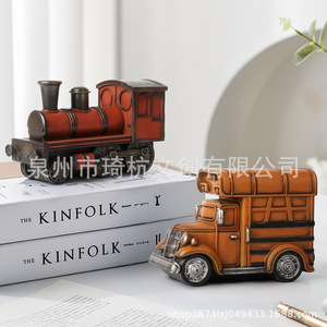 <b>Retro</b> Car Resin Craft <b>Decorative</b> Item For Living Room Home <b>Decoration</b> Single Piece Package Rustic Style - Product Image 1
