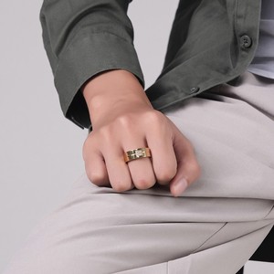 Gold Color <b>Titanium</b> Steel <b>Ring</b> With Zircon Inlay Geometric Design Unisex Engagement Jewelry - Product Image 3