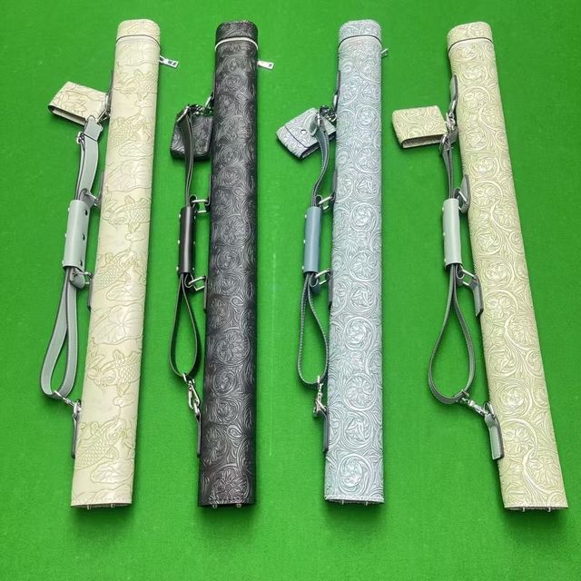 Exquisite Chinese Style Relief Design Billiard Cue Bag 1/2 Split PU Leather 2-Hole Fashionable Pool Case