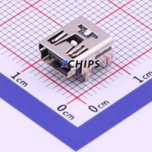 UX-150-ARG4 USB Connector Bent Lead Through Hole Connector Mini-B USB 2.0 Female Right Angle Insert - Product Image 1