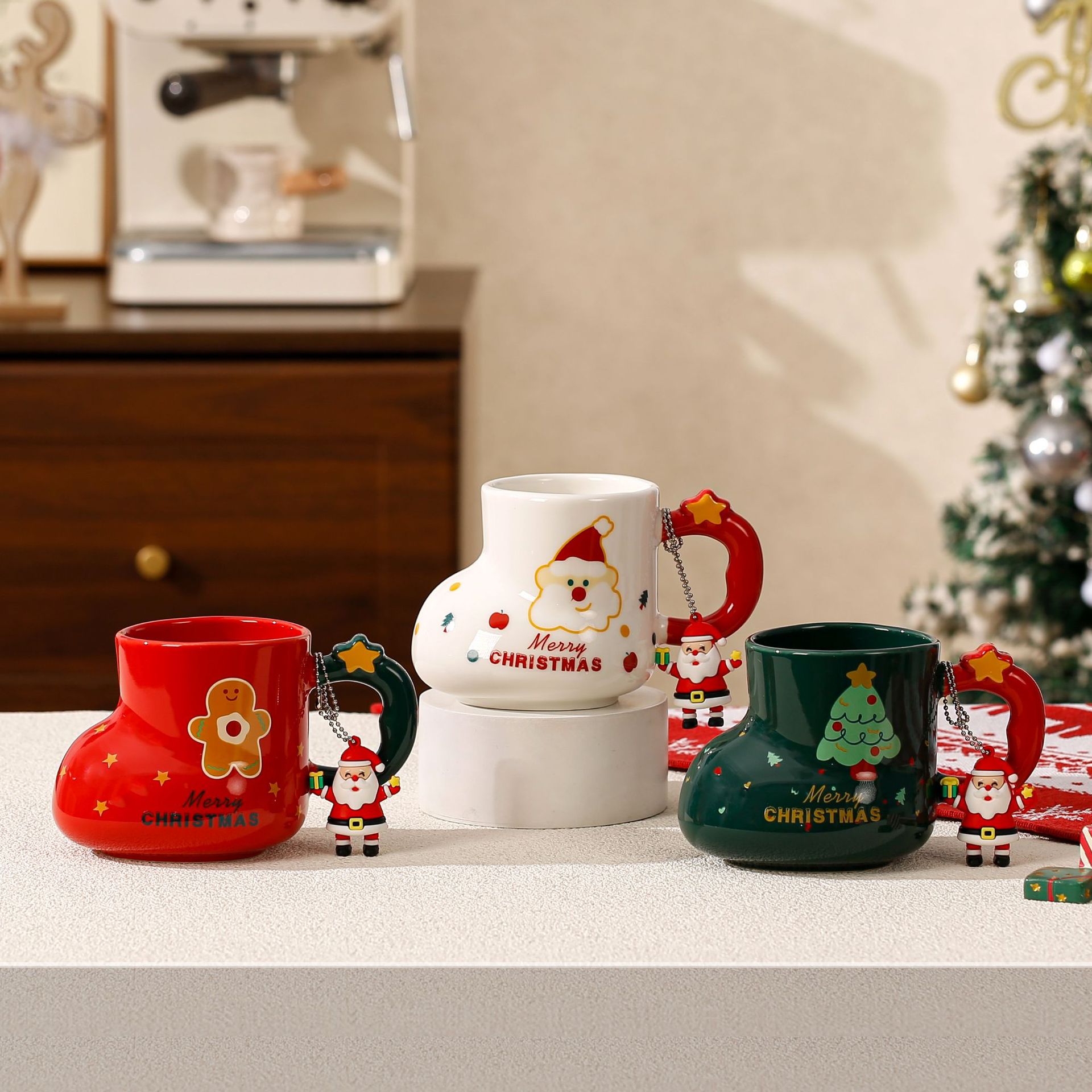 Red/Green/White  Christmas Cup+ doll pendant