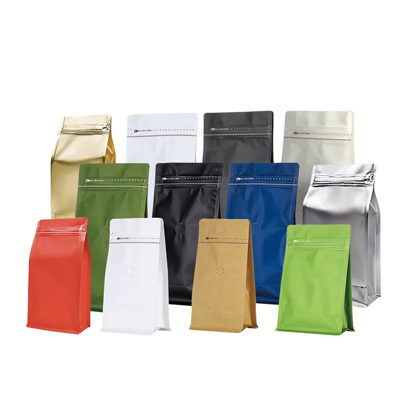 Sacos plásticos com impressão de logotipo personalizado 150g 250g 400g sacos de café com fundo plano com válvula e zíper para lanches