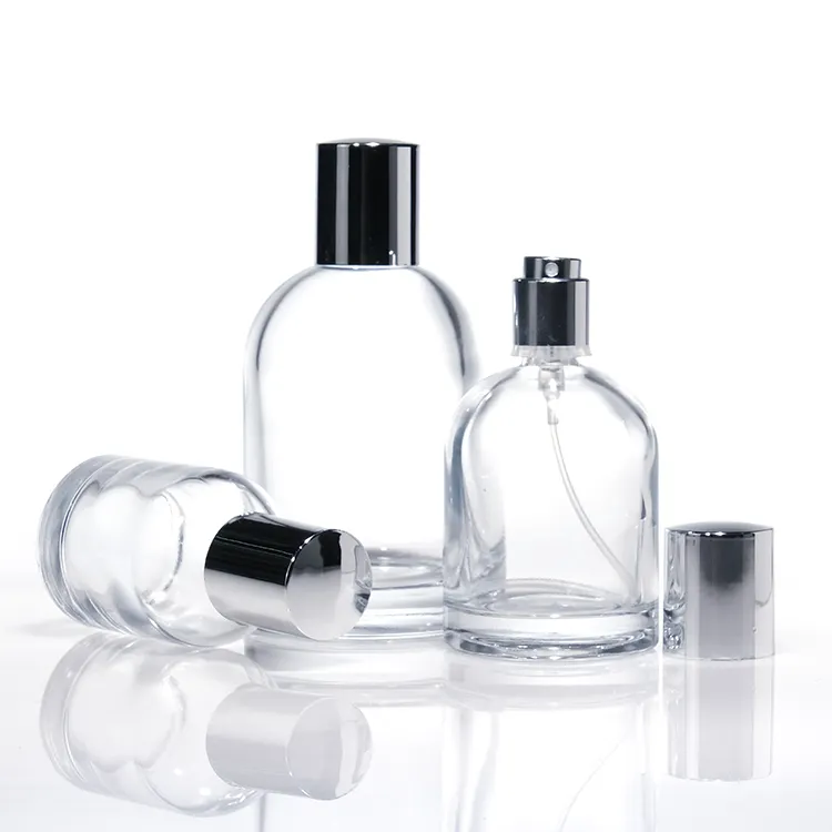 Embalagem de perfume 100ml garrafa de ouro, embalagem vazia redonda, embalagem de perfume atomizador de vidro