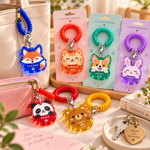 Custom Acrylic Animal Wristlet Keychain Cute Cartoon Pet Charm Coil Bracelet Key <b>Ring</b> OEM ODM - Product Image 2