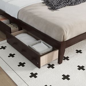 Solid Wood Rattan <b>Storage</b> Bed Double Size With <b>Drawers</b> For Bedroom Furniture - Product Image 4