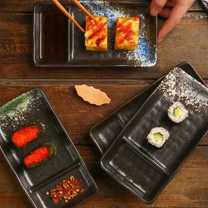Assiette de service rectangulaire vintage à <span class=keywords><strong>2</strong></span> compartiments, style japonais, en <span class=keywords><strong>grès</strong></span> de porcelaine, écologique, soucoupe à sauce en céramique pour sushi - Product Image 3