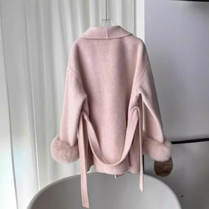 2024 nuovo arrivo autunno e inverno di lusso doppio lato vera lana <span class=keywords><strong>donna</strong></span> naturale pelliccia di volpe <span class=keywords><strong>Cardigan</strong></span> di lana - Product Image 4