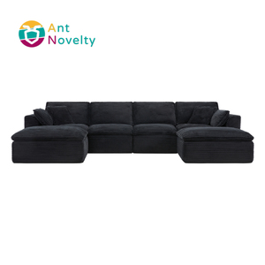 Sofá Seccional Modular Completamente Compresible, Forma Cuadrada, Cuero Genuino, Patas <span class=keywords><strong>de</strong></span> Madera Modernas, Lujo, Ancho y Profundidad Extra, Estilo Nube para Sala <span class=keywords><strong>de</strong></span> Estar - Product Image 1